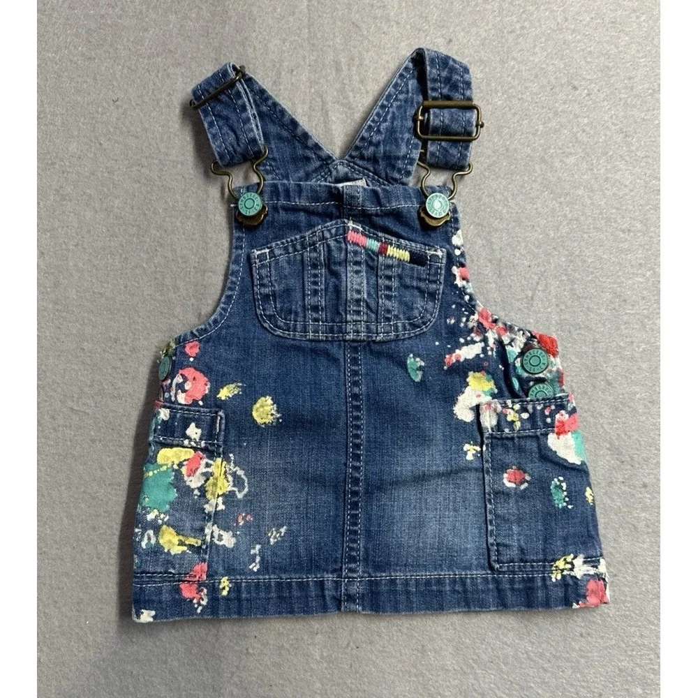 Gymboree Denim Paint Splatter Embroidery Jean Dress Girl 0-3 Months